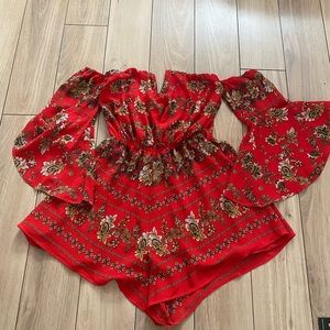 Red floral romper